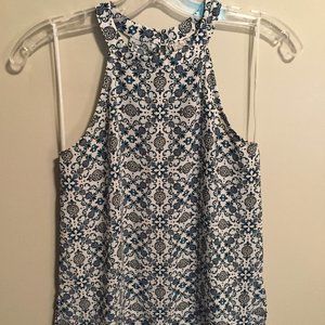 Paper Crane Halter Neck blue and white sleeveless blouse SZ small